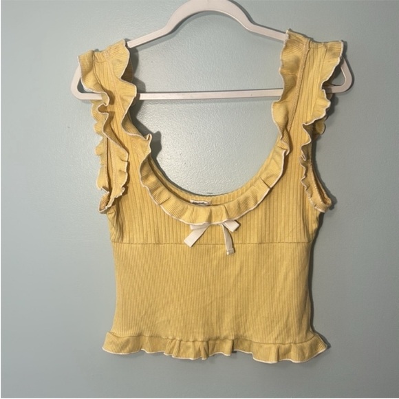 Kimchi Blue Medium Top Darya Bow Ruffle Tank Top ribbed in yellow - Picture 2 of 9